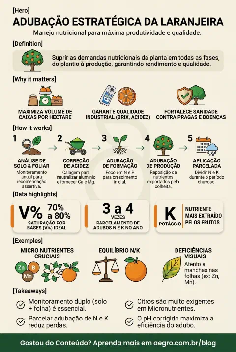Infográfico educativo sobre Adubacao Laranjeira