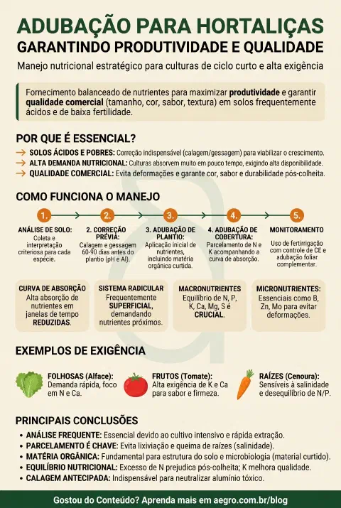 Infográfico educativo sobre Adubacao Para Hortalicas