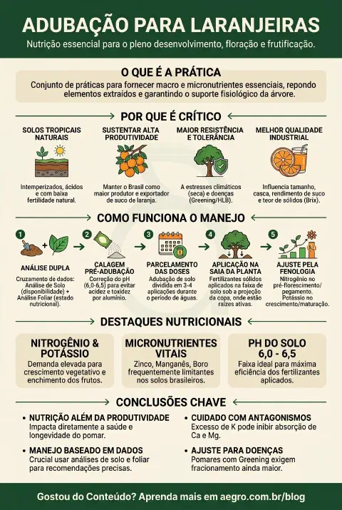 Infográfico educativo sobre Adubacao Para Laranjeiras