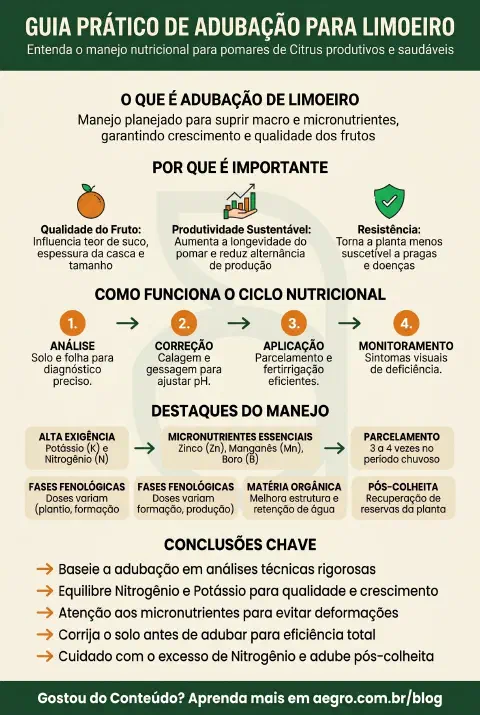 Infográfico educativo sobre Adubacao Para Limoeiro