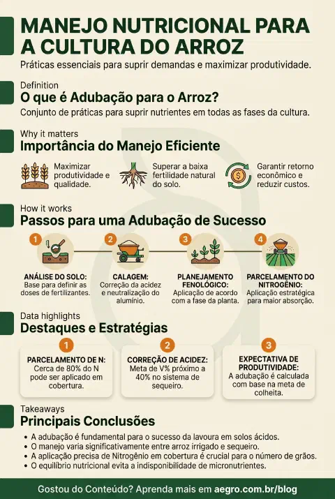 Infográfico educativo sobre Adubação Para O Arroz