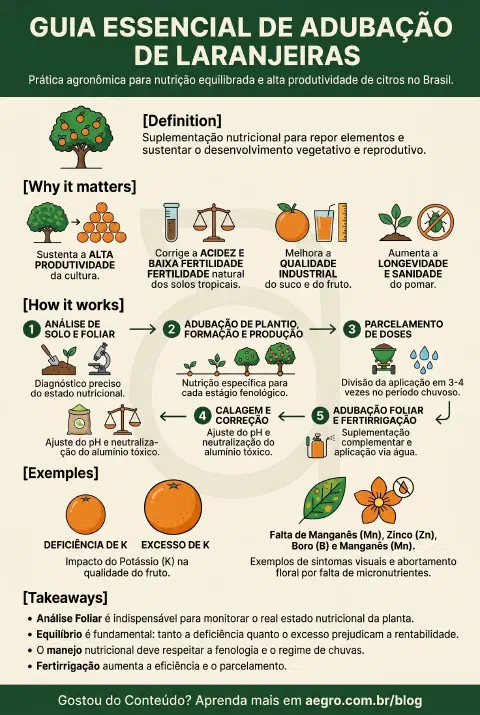 Infográfico educativo sobre Adubar Laranjeiras