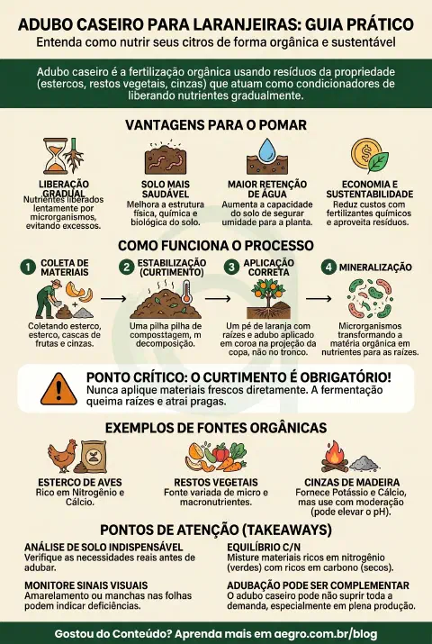 Infográfico educativo sobre Adubo Caseiro Para Pe De Laranja