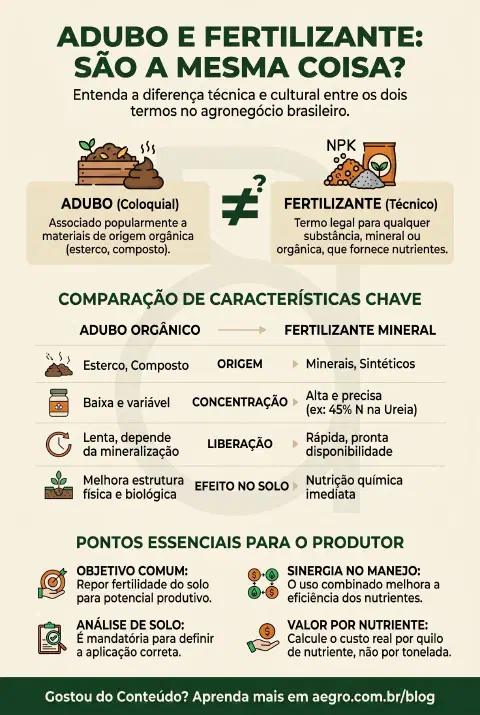 Infográfico educativo sobre Adubo E Fertilizante E A Mesma Coisa