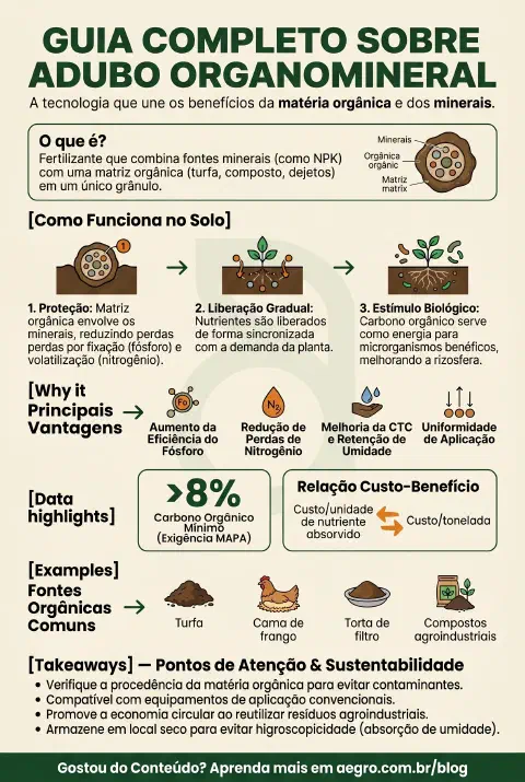 Infográfico educativo sobre Adubo Organomineral
