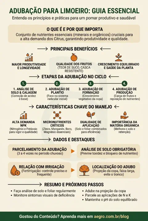 Infográfico educativo sobre Adubo Para Limoeiro