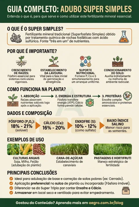 Infográfico educativo sobre Adubo Super Simples Para Que Serve