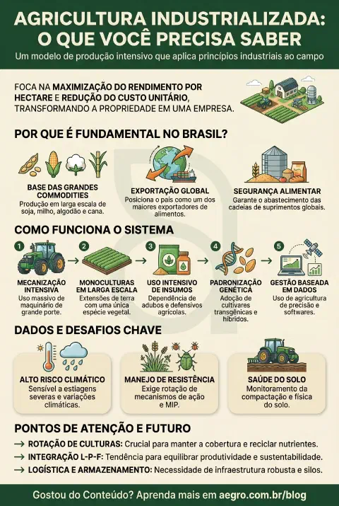 Infográfico educativo sobre Agricultura Industrializada