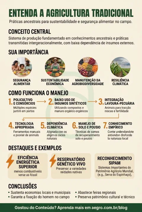 Infográfico educativo sobre Agricultura Tradicional