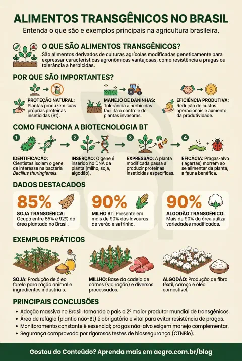 Infográfico educativo sobre Alimento Transgenico Exemplos