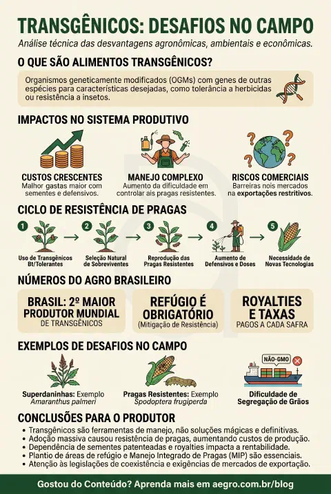 Infográfico educativo sobre Alimentos Transgenicos Desvantagens