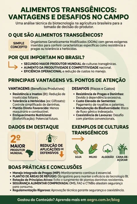 Infográfico educativo sobre Alimentos Transgenicos Vantagens E Desvantagens