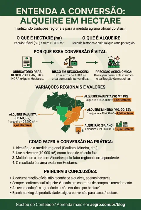 Infográfico educativo sobre Alqueire Em Hectare