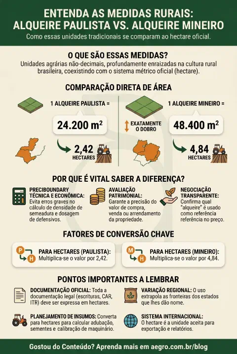 Infográfico educativo sobre Alqueire Paulista E Mineiro