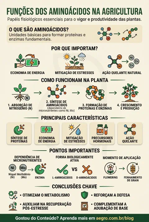 Infográfico educativo sobre Aminoacidos Funcoes
