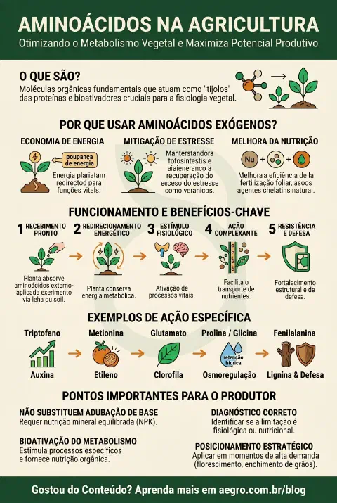 Infográfico educativo sobre Aminoácidos Na Agricultura