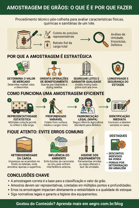 Infográfico educativo sobre Amostragem De Grãos
