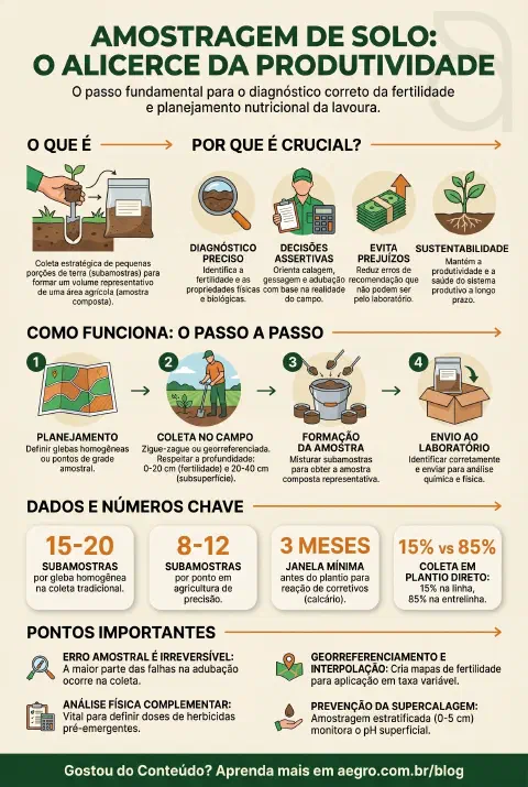Infográfico educativo sobre Amostragem De Solo