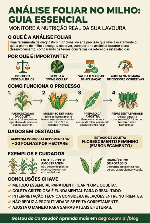 Infográfico educativo sobre Análise Foliar Milho