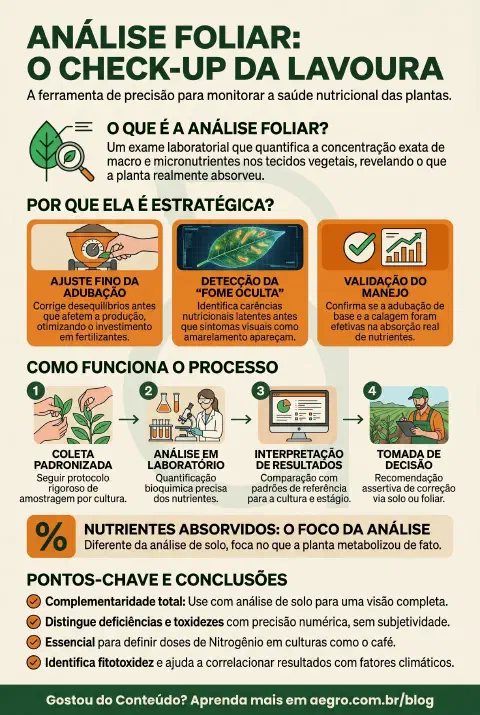 Infográfico educativo sobre Análise Foliar