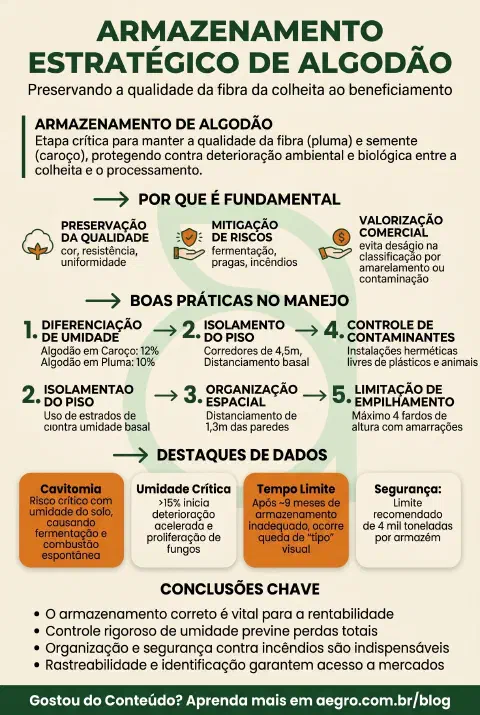 Infográfico educativo sobre Armazenamento De Algodão