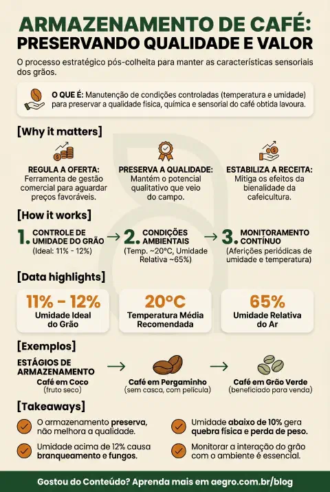 Infográfico educativo sobre Armazenamento De Café