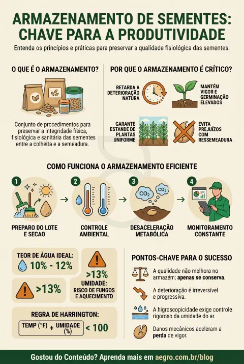 Infográfico educativo sobre Armazenamento De Sementes
