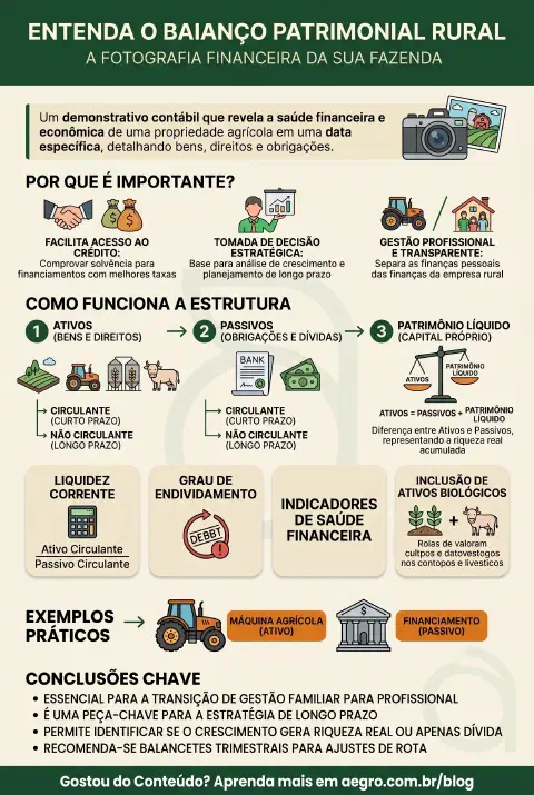 Infográfico educativo sobre Balanço Patrimonial Rural