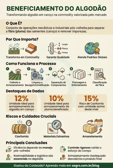 Infográfico educativo sobre Beneficiamento Do Algodão