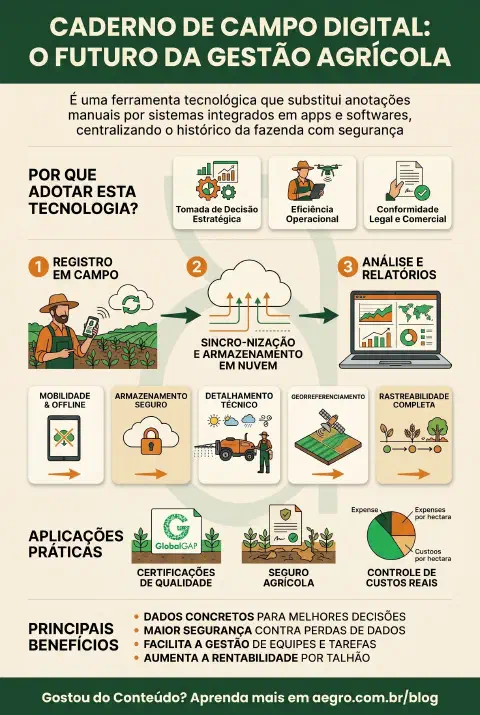 Infográfico educativo sobre Caderno De Campo Digital