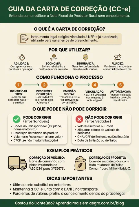 Infográfico educativo sobre Carta De Correção Nota Fiscal Produtor Rural
