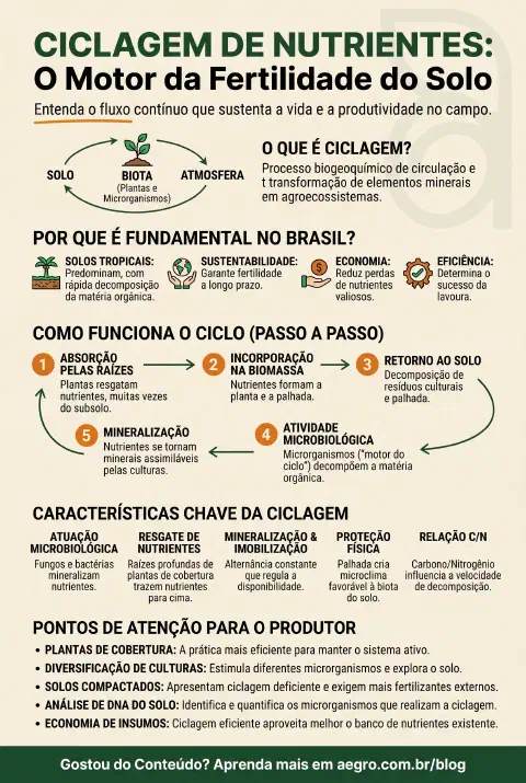 Infográfico educativo sobre Ciclagem De Nutrientes