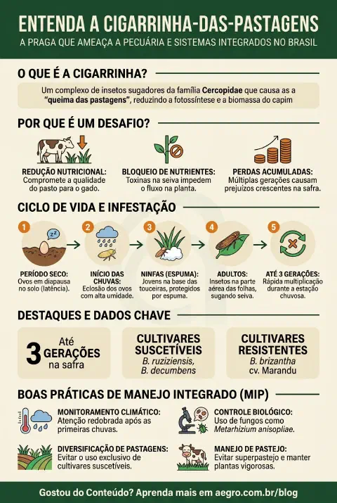 Infográfico educativo sobre Cigarrinha Das Pastagens