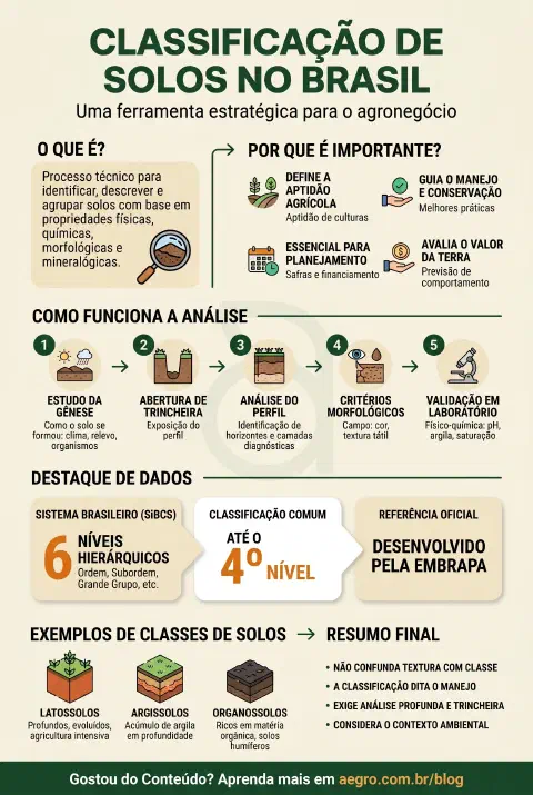 Infográfico educativo sobre Classificação De Solos