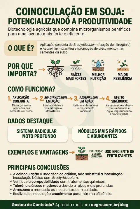 Infográfico educativo sobre Coinoculação Em Soja