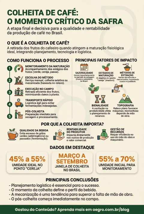 Infográfico educativo sobre Colheita De Café