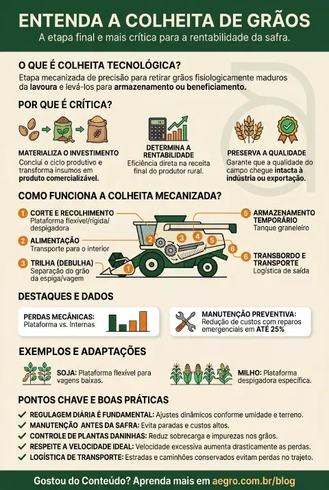 Infográfico educativo sobre Colheita De Grãos
