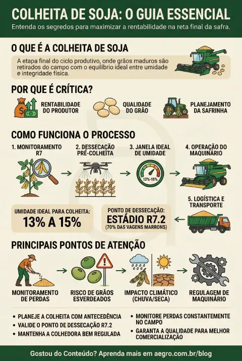 Infográfico educativo sobre Colheita De Soja