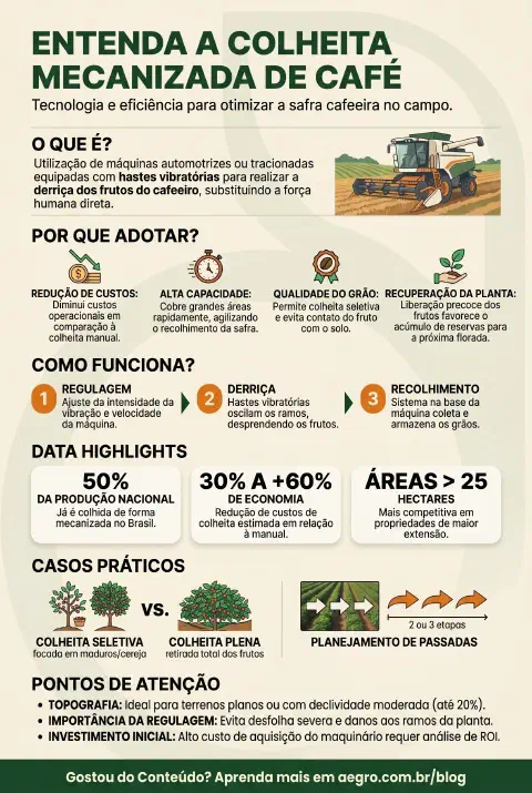 Infográfico educativo sobre Colheita Mecanizada De Café