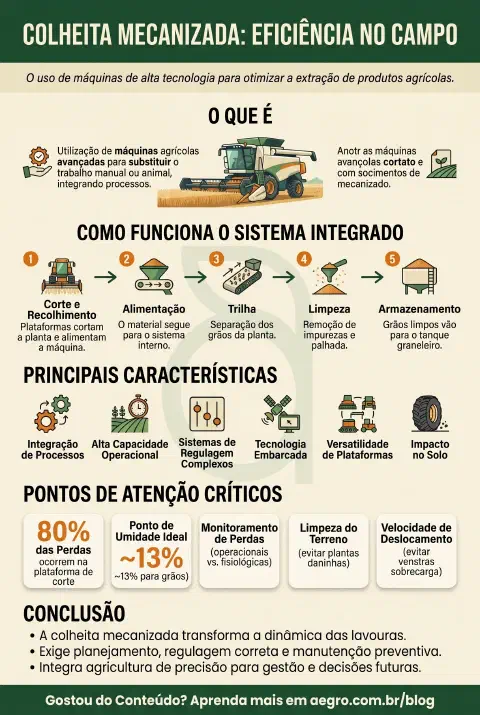 Infográfico educativo sobre Colheita Mecanizada