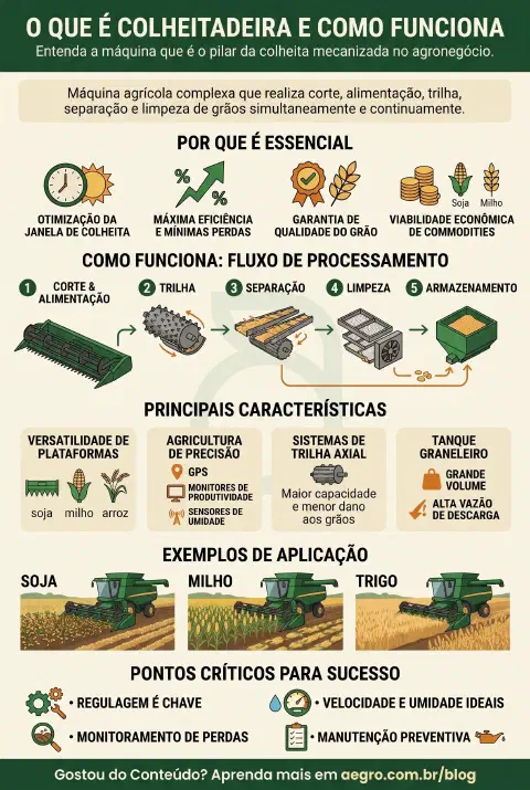 Infográfico educativo sobre Colheitadeira