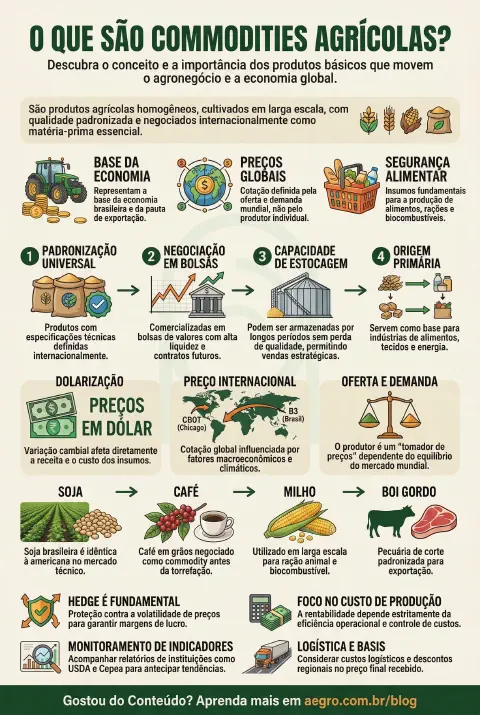 Infográfico educativo sobre Commodities Agrícolas