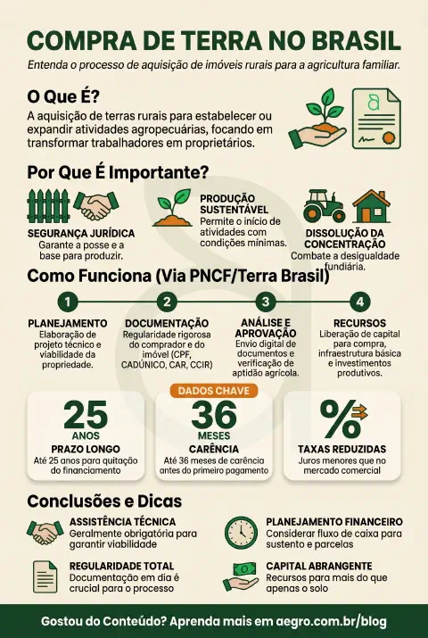 Infográfico educativo sobre Compra De Terra