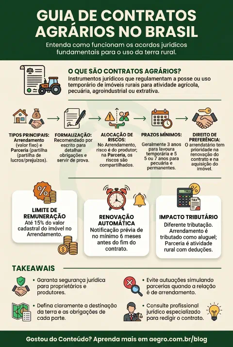 Infográfico educativo sobre Contratos Agrários
