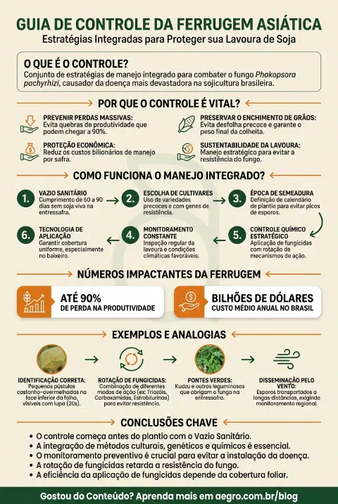 Infográfico educativo sobre Controle Da Ferrugem Asiática