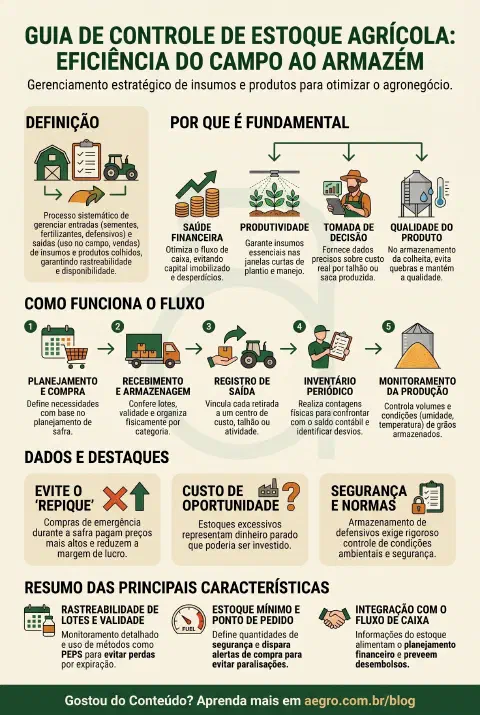 Infográfico educativo sobre Controle De Estoque Agrícola