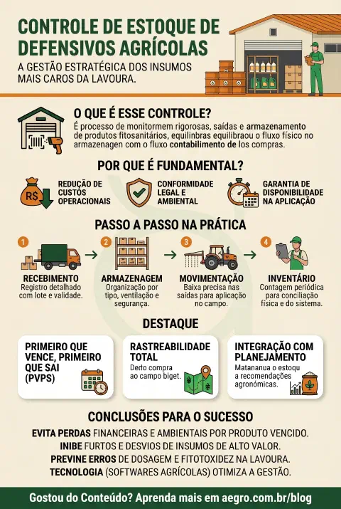 Infográfico educativo sobre Controle De Estoque De Defensivos