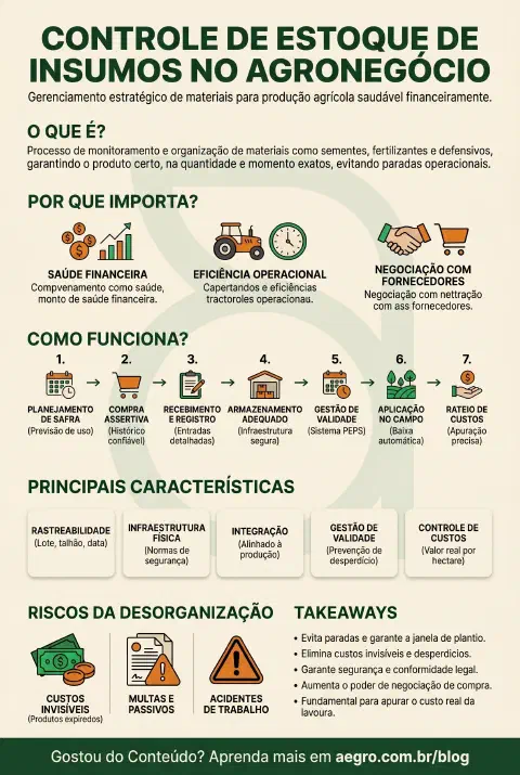 Infográfico educativo sobre Controle De Estoque De Insumos