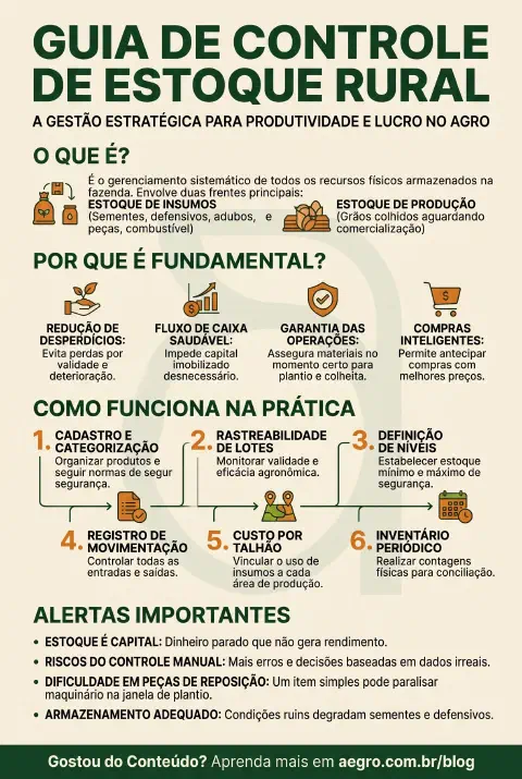 Infográfico educativo sobre Controle De Estoque Rural