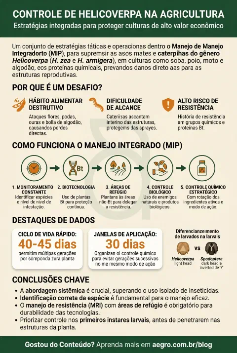 Infográfico educativo sobre Controle De Helicoverpa